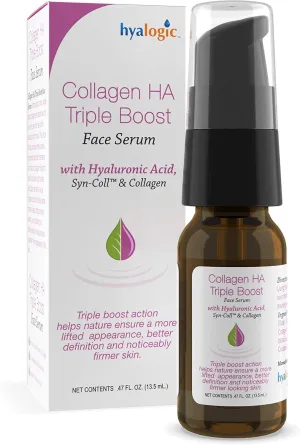 Hyalogic HA Collagen Serum - Triple Boost Face Serum for Skin Care - Peptides Serum for Face, Youthful Firmness & Elasticity Collagen Boost, Fragrance & Paraben Free Marine Collagen Serum 0.47 FL OZ