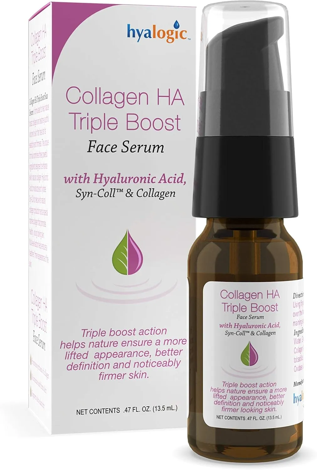 Hyalogic HA Collagen Serum - Triple Boost Face Serum for Skin Care - Peptides Serum for Face, Youthful Firmness & Elasticity Collagen Boost, Fragrance & Paraben Free Marine Collagen Serum 0.47 FL OZ