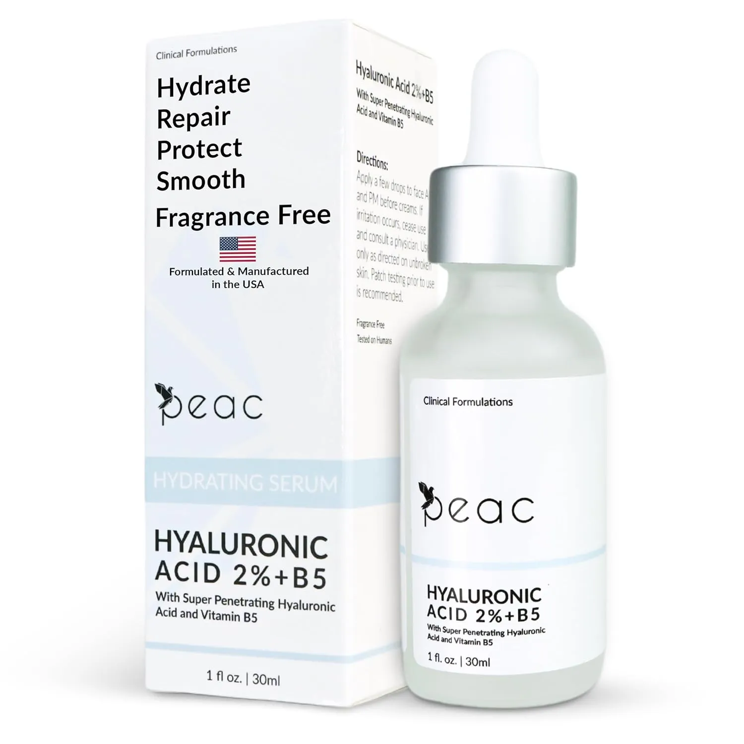 Hyaluronic Acid 2%   B5 Serum 30ml/1oz – USA Made - All Skin Types - Hyaluronic Acid Serum for Face – Hydrating, Plumping & Lightweight – Fragrance Free Skincare – Moisturizing Face Serum for Women