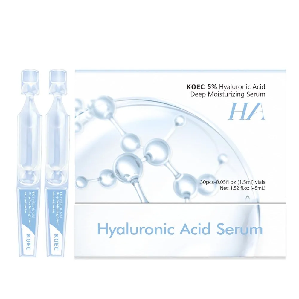 Hyaluronic Acid Facial Serum, Moisturizing and Brightening Essence, 30 Ampoules