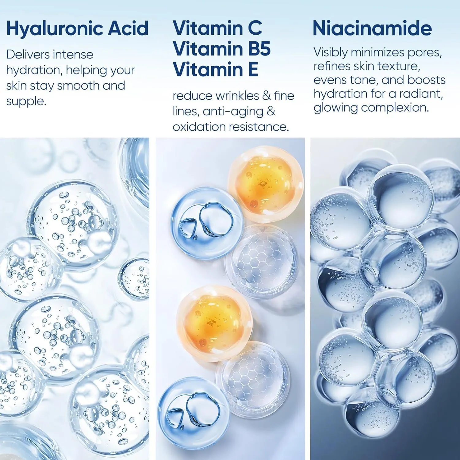 Hyaluronic Acid Serum for Face with Vitamin B5, C, E & Niacinamide, Hydrating & Plumping Face Serum for Sensitive Skin, Fragrance-Free 8.45 Fl Oz