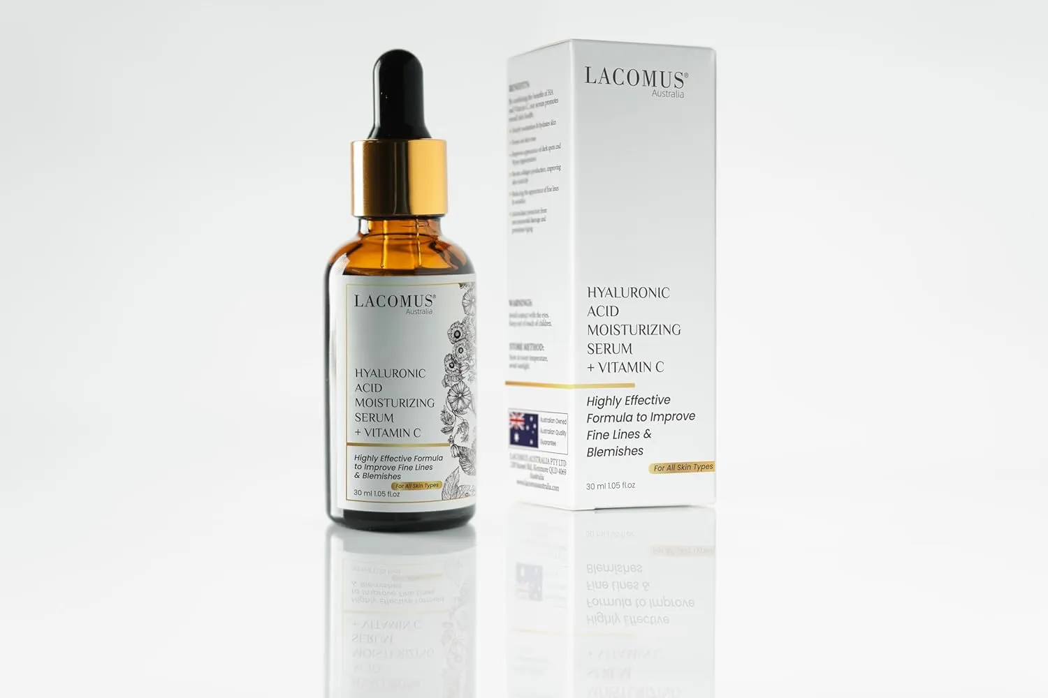 Hyaluronic Acid   Vitamin C Moisturizing Serum for Fine Lines and Blemishes - Organic and Cruelty-Free Skin Health Booster - Moisturizing Formula for Youthful Skin - LACOMUS Australia