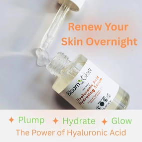 Hyaluronic Acid Hydrating Serum infused with Botanical Hyaluronic Acid, Vitamin C, and Vitamin E, Organic, Vegan, For Aging Skin, Visible Spots and Wrinkles, 1fl oz