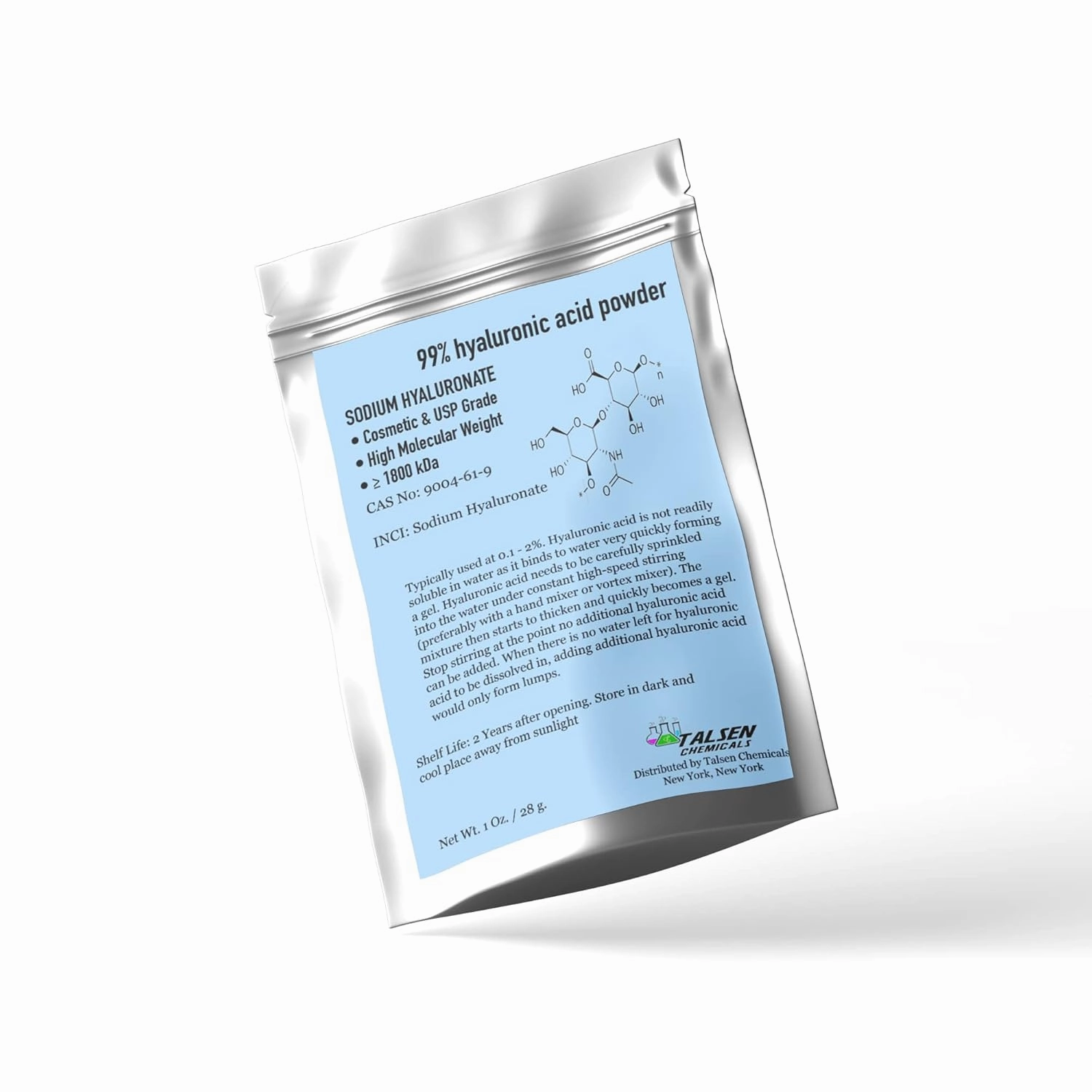 Hyaluronic Acid Powder (1 oz. / 28 grams) 1800 kDa  Pure Hyaluronic Acid Powder Natural Cosmetic Grade, Hyaluronic Acid High Molecular Weight Powder, DIY Hyaluronic Acid Serums