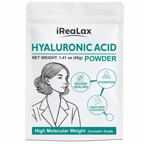 Hyaluronic Acid Powder | High Molecular Weight Hyaluronic Acid Serum Powder | 40g(1.41oz) Cosmetics Grade | Sodium Hyaluronate HA | LMW HMW Hyaluronic Acid ingredients to make gel and DIY Serums