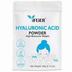 Hyaluronic Acid Powder | High Molecular Weight Hyaluronic Acid Serum Powder | 60g(2.12oz) Cosmetics Grade | Sodium Hyaluronate HA | LMW HMW Hyaluronic Acid ingredient for DIY Serums