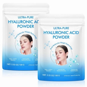Hyaluronic Acid Powder for Face Skin,Hyaluronic Acid Serum Powder,High & Low Molecular Weight Locks in Moisture Deep Hydration for Creates Full, Youthful Skin,100% Natural DIY Facial Serum-2PCS