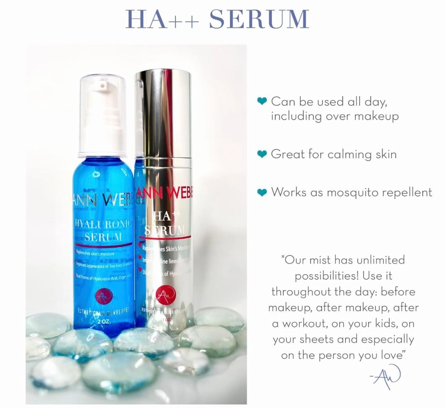Hyaluronic Acid Serum - 100% All Natural Anti-Aging Hyaluronic Acid helps to Tighten, Brighten & Intensely Hydrates. Organic Aloe Soothes & Nourishes skin. Non-greasy formula 5oz