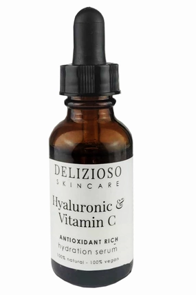 Hyaluronic & Vitamin C Antioxidant Rich Facial Serum - 100% Natural & Vegan - for Hydrated & Supple Skin - 1 oz / 30 ml