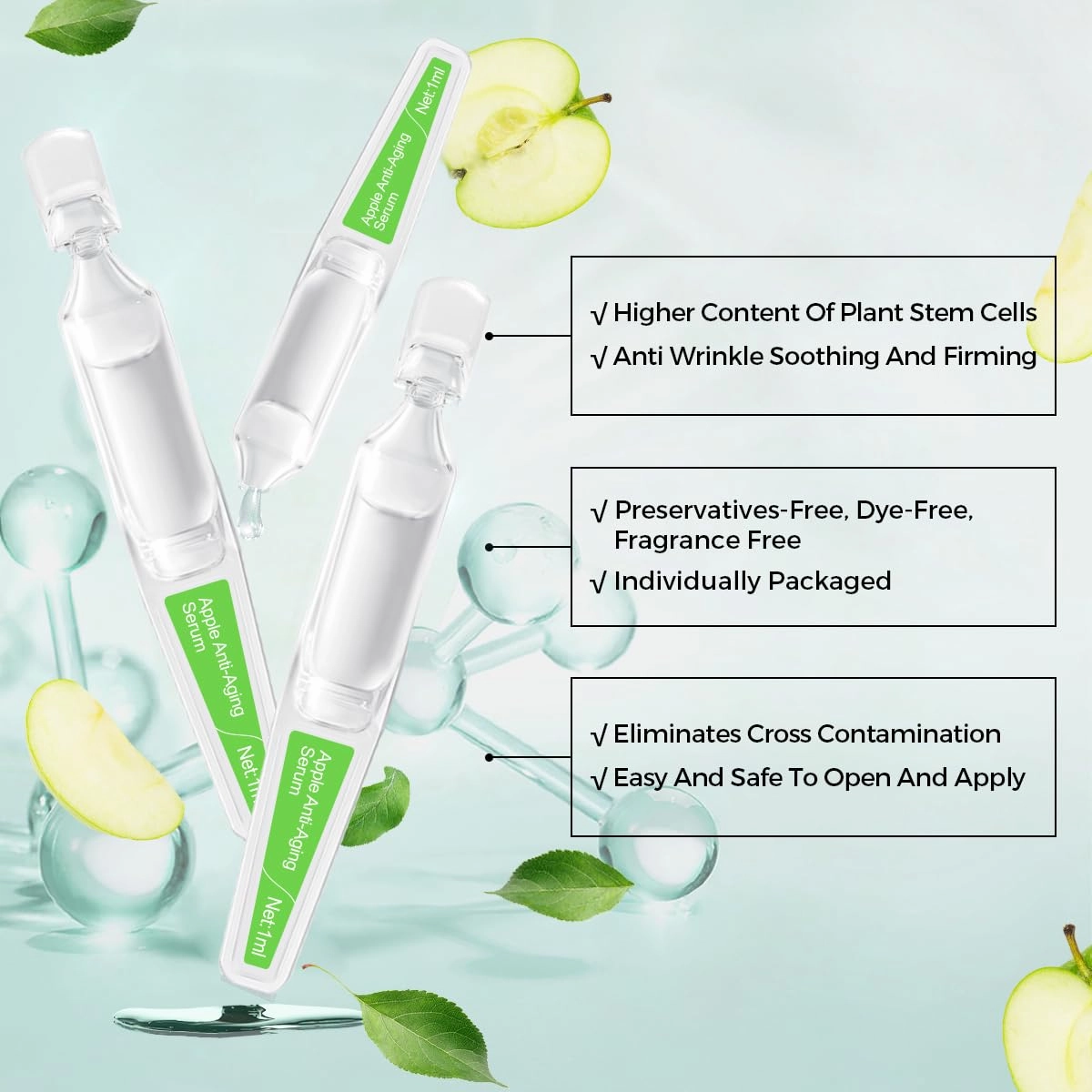Hydrating & Anti-Aging Ampoules Serum - Apple Stem Cell & Tremella Mushroom Extract and Collagen - Deep Hydration, Anti-Wrinkle, Skin Firming & Revitalizing, For All Skin Types, 15 Pcs/Box