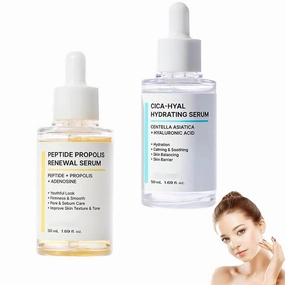 Hydration & Wrinkle Renewal Serum, Peptide Propolis Complex, Anti Aging Facial Serum, Deep Moisturizing & Skin Renewal, Suitable for All Skin Types, 1.69 fl.oz(A B)