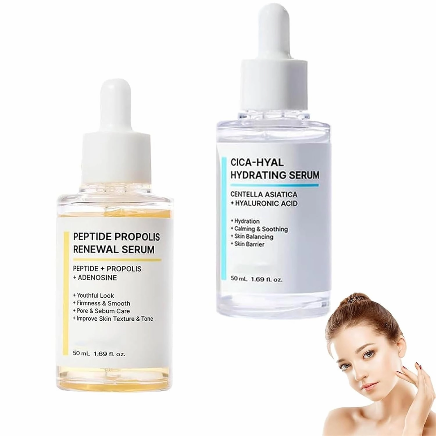 Hydration & Wrinkle Renewal Serum, Peptide Propolis Complex, Anti Aging Facial Serum, Deep Moisturizing & Skin Renewal, Suitable for All Skin Types, 1.69 fl.oz(A B)