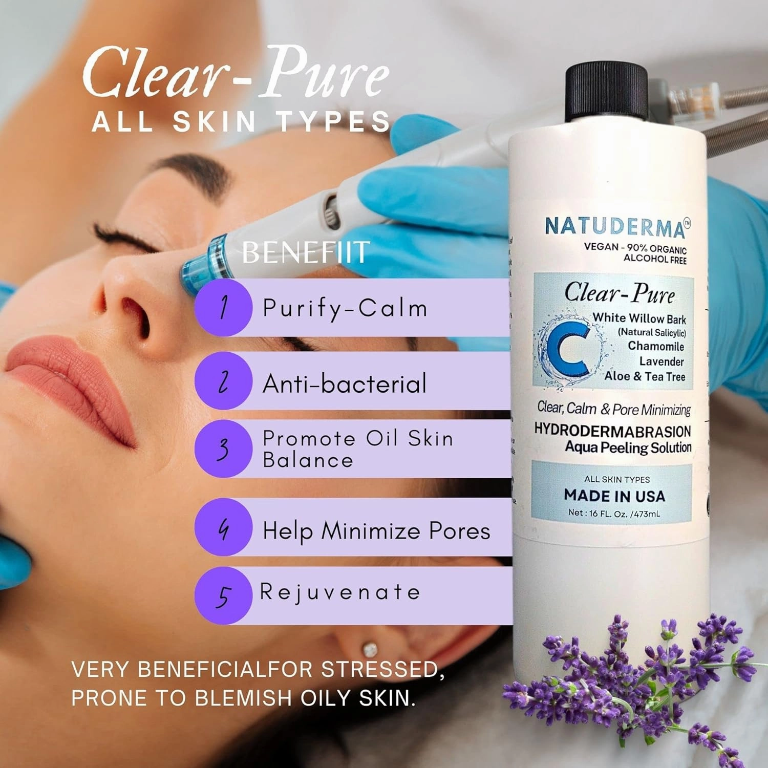 Hydrodermabrasion Solution, Aqua Peeling Serum, Solution for Wet Microdermabrasion, 3 bottles of 16 oz each, Natuderma Hydro Serum. MADE IN USA