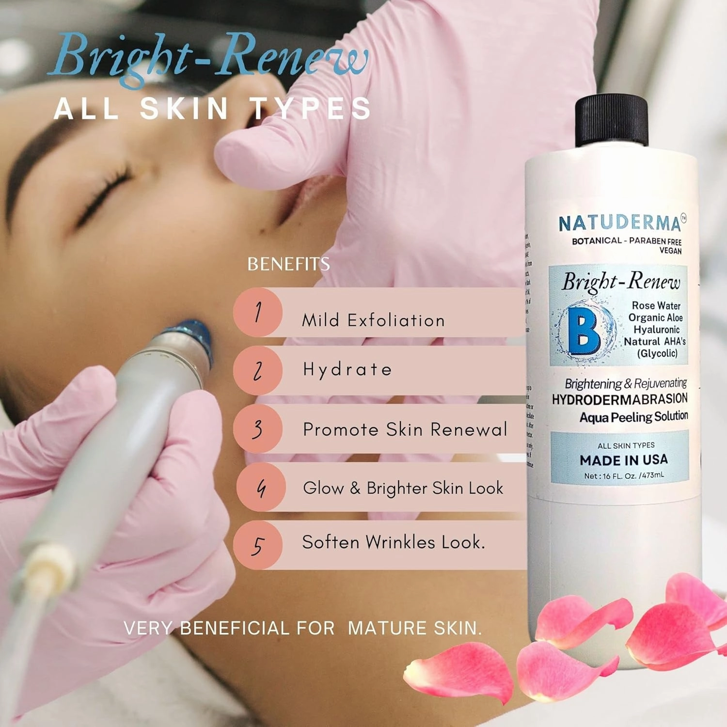 Hydrodermabrasion Solution, Aqua Peeling Serum, Solution for Wet Microdermabrasion, 3 bottles of 16 oz each, Natuderma Hydro Serum. MADE IN USA