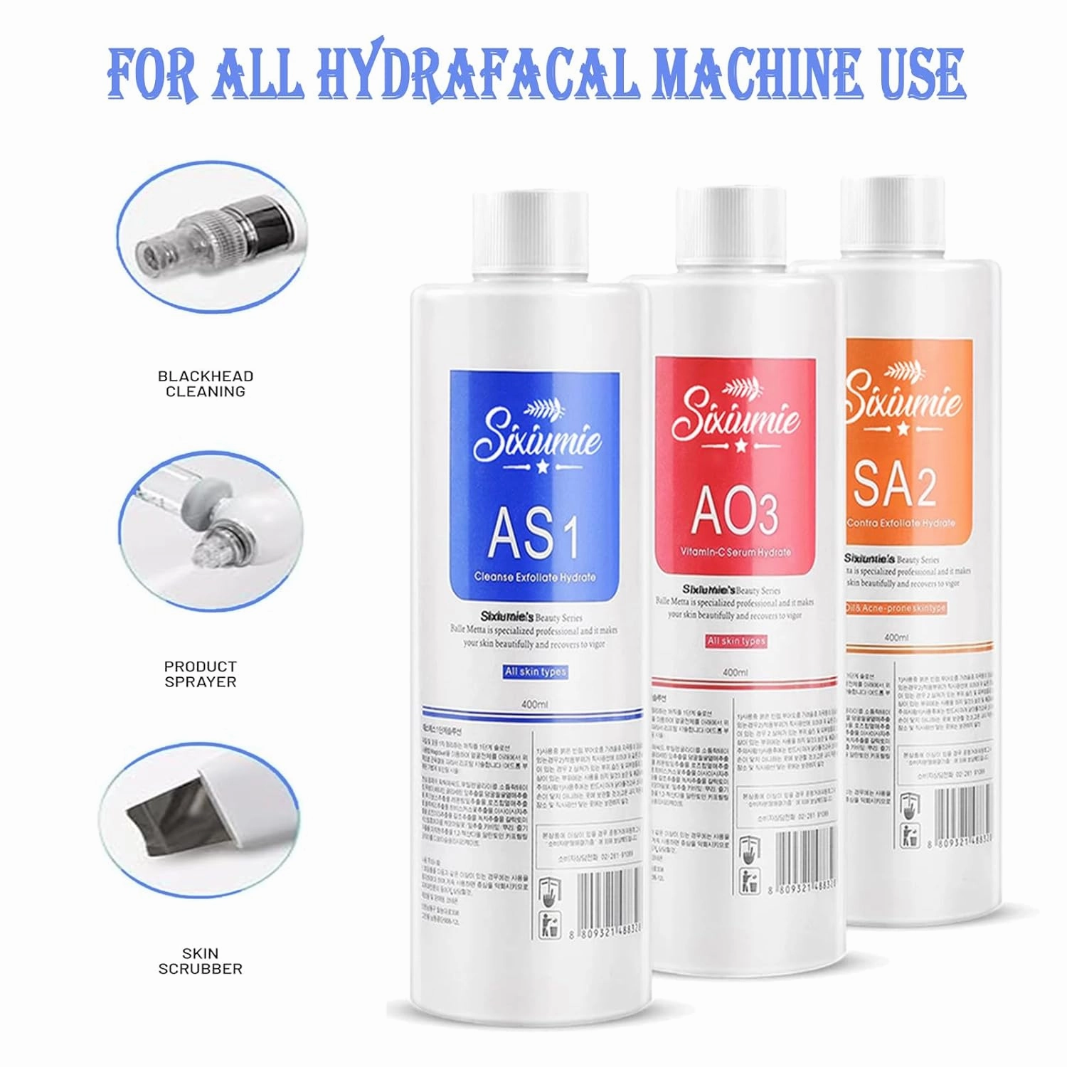 Hydrogen Oxygen Facial Machine Serums for Facial Cleansing – AS1 SA2 AO3 Aqua Peeling Solution Top Salon Skin Scrub Hydra Skin Scrub Special Solution Small Bubble Solution (40fl oz) (3)