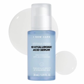 I DEW CARE Hyaluronic Skincare - Hydra Vibes 10-Hyaluronic Acid Serum | Jeju Hydrangea, Moisturizing, Korean Glass Skin, Vegan, Cruelty-Free, Hydrating, Dry Skin Treatment, 1.01 FL Oz.
