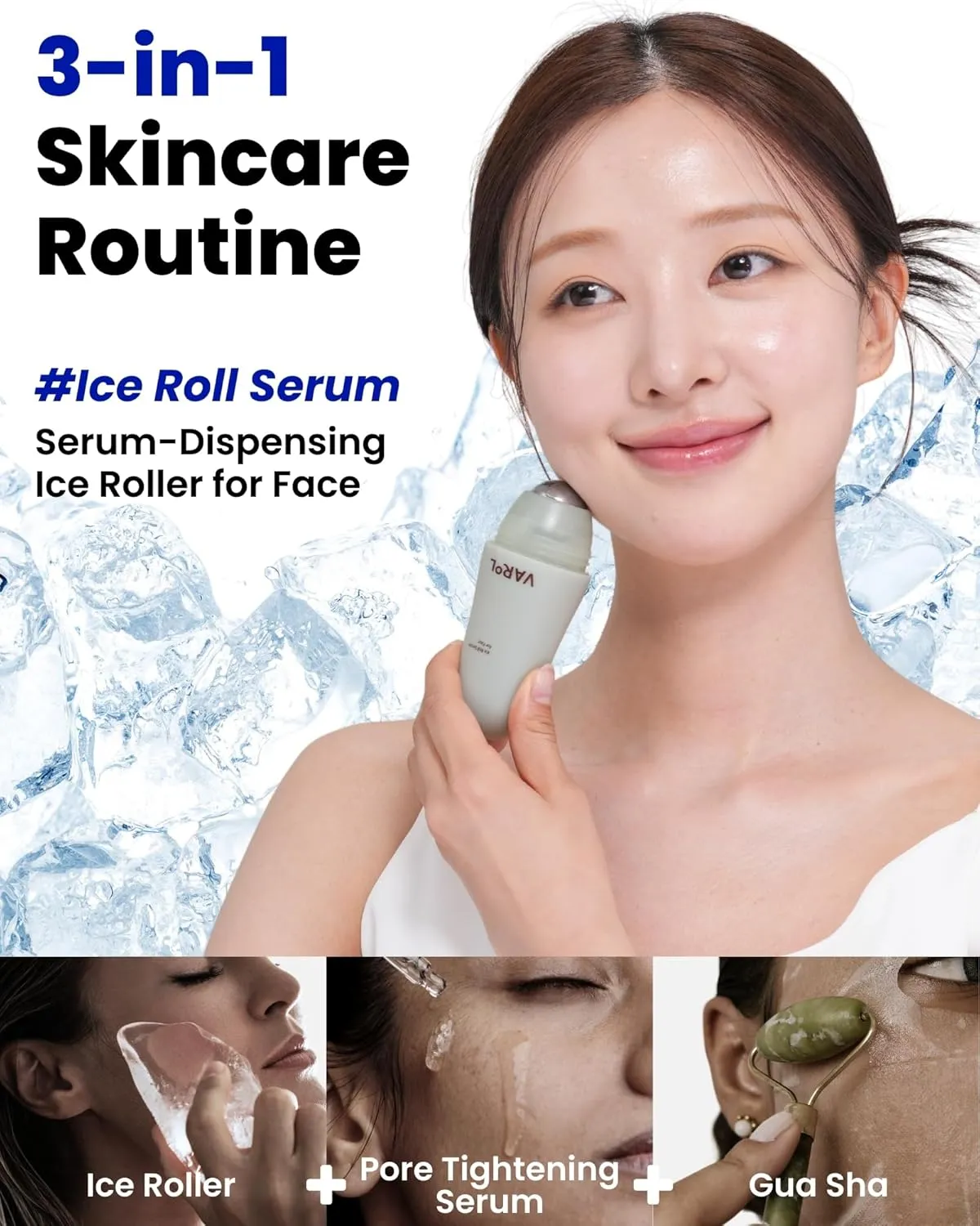 Ice Roll Serum | Cooling Face Roller with Serum for Depuffing, Under Eye Bag, Hydrating, Soothing & Pore Tightening with Panthenol & Tannin | Korean Skin Care & Gua Sha Facial Tool | 1.69 Fl Oz