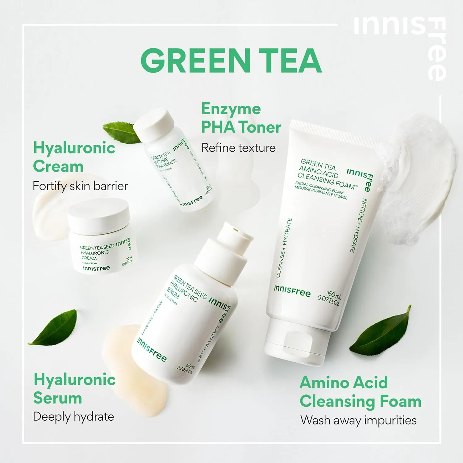 innisfree Green Tea Seed Hyaluronic Serum with Panthenol and Niacinamide, Korean Face Serum for Hydration and Glow