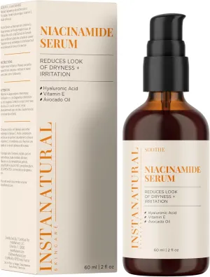 InstaNatural Niacinamide Face Serum, Hydrates, Soothes, Reduces Irritation, Redness, Lines, Wrinkles, and Other Signs of Aging, with Hyaluronic Acid and Vitamin E, 2 Fl Oz