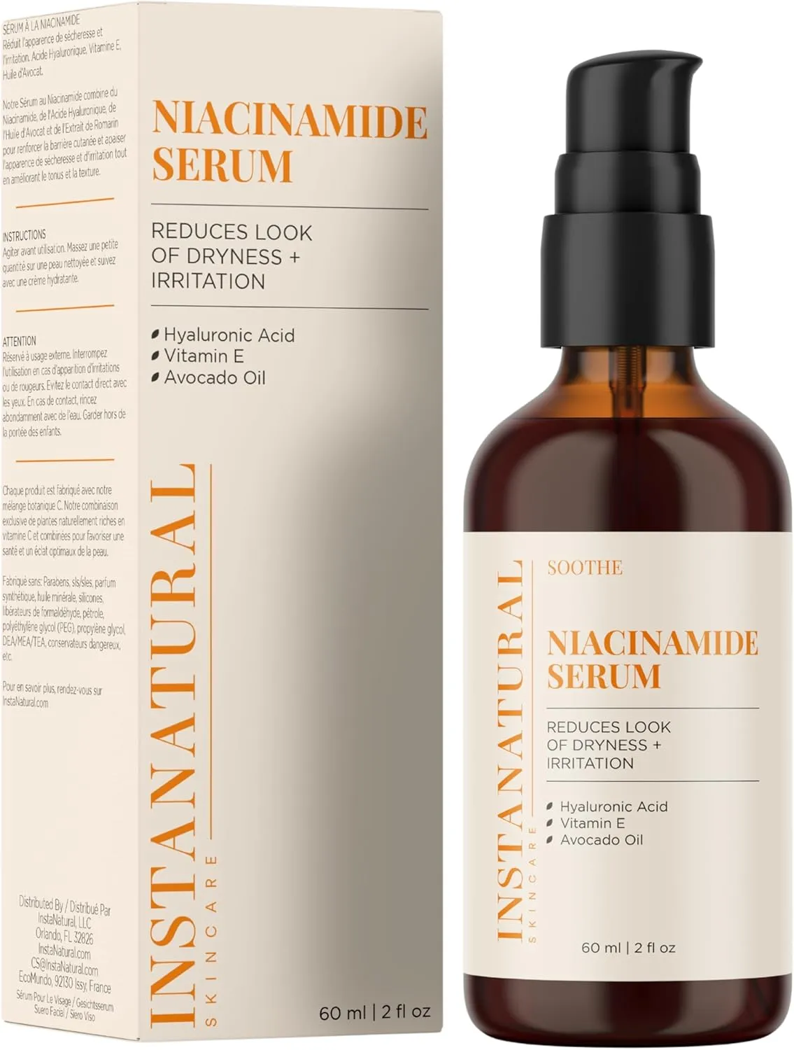 InstaNatural Niacinamide Face Serum, Hydrates, Soothes, Reduces Irritation, Redness, Lines, Wrinkles, and Other Signs of Aging, with Hyaluronic Acid and Vitamin E, 2 Fl Oz
