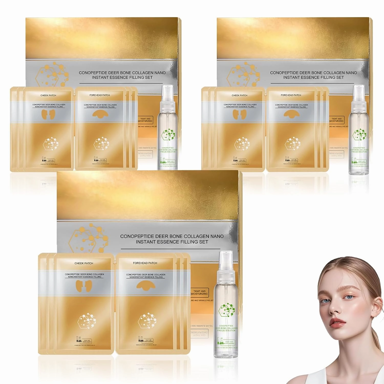 Instant Skin Essence Collagen Set - Spiral Peptide Deer Bone Collagen Essence Kit, Firming Elasticity to the Skin with Silky-Smooth Texture (3PCS)