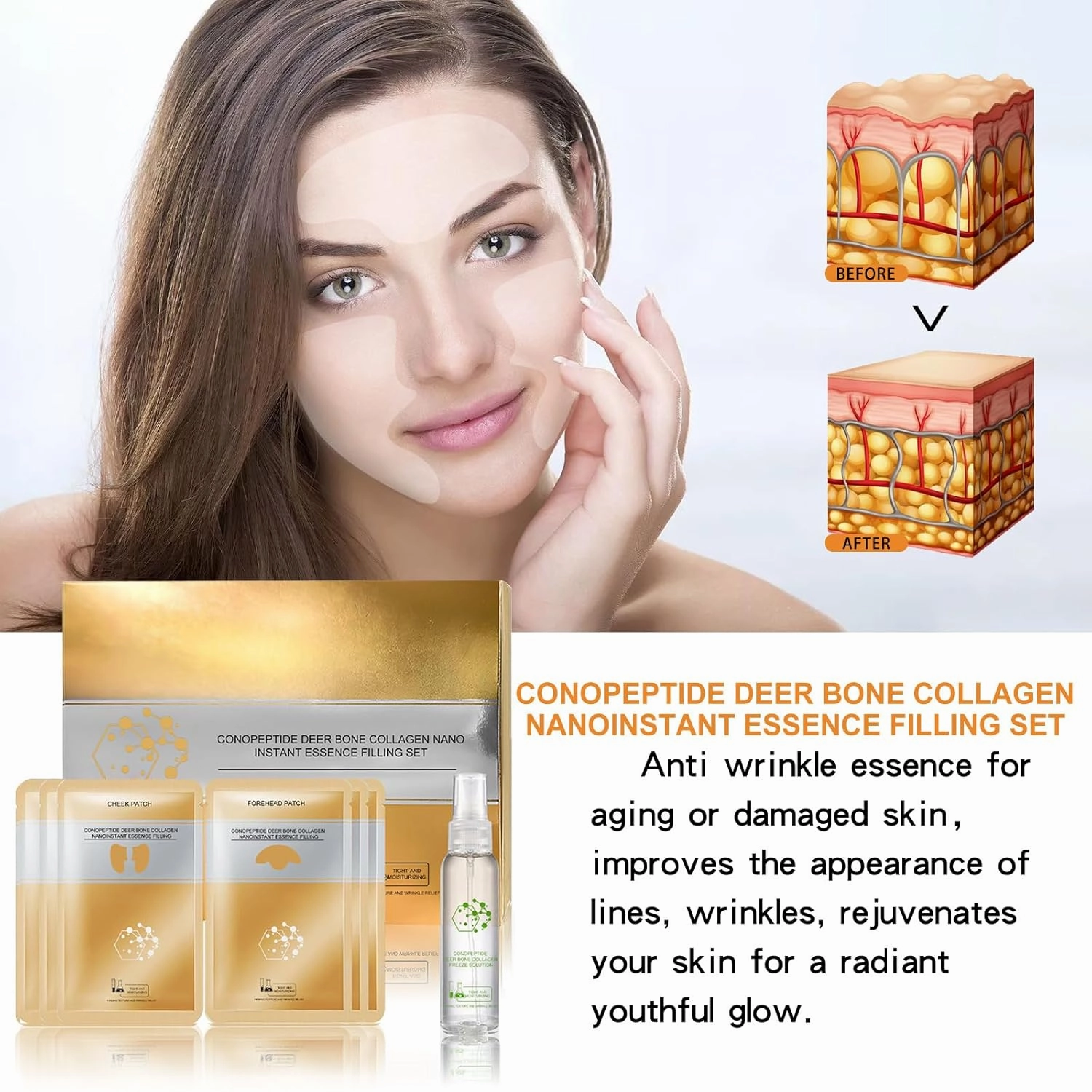 Instant Skin Essence Collagen Set - Spiral Peptide Deer Bone Collagen Essence Kit, Firming Elasticity to the Skin with Silky-Smooth Texture (3PCS)