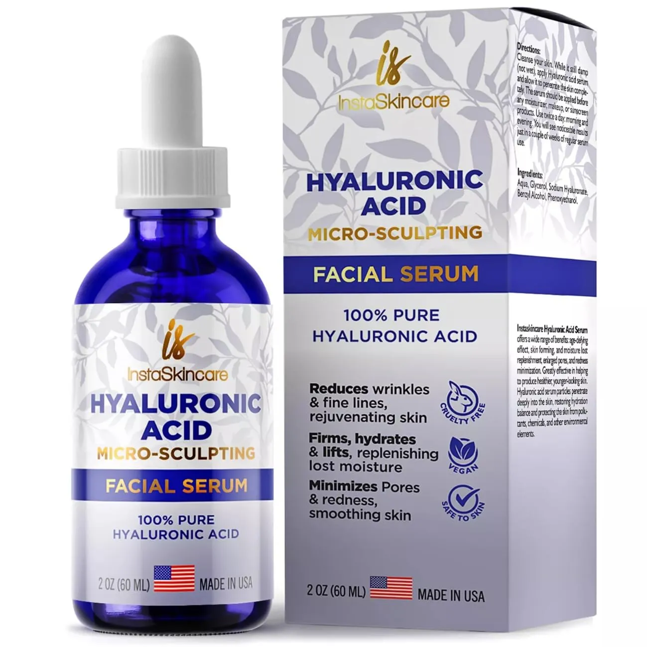 Instaskincare Hyaluronic Acid Anti-aging Serum for Face, Pure Medical Formula - 2 oz