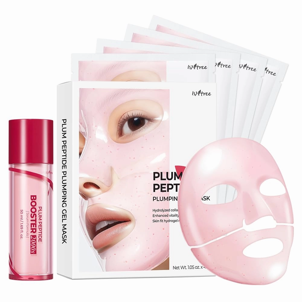 ISNTREE Plum Peptide Booster 2000s 50ml, 1.69 fl oz   Plum Peptide Plumping Gel Mask 30g*4ea