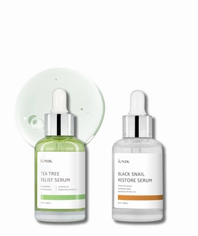 iUNIK Tea Tree Relief Facial Serum   Black Snail Restore Serum - Moisturizing Revitalizing Rejuvenating Hydrating Soothing Anti-Aging Firming Lifting Ampoule Essence All Skin Types Korean Skincare