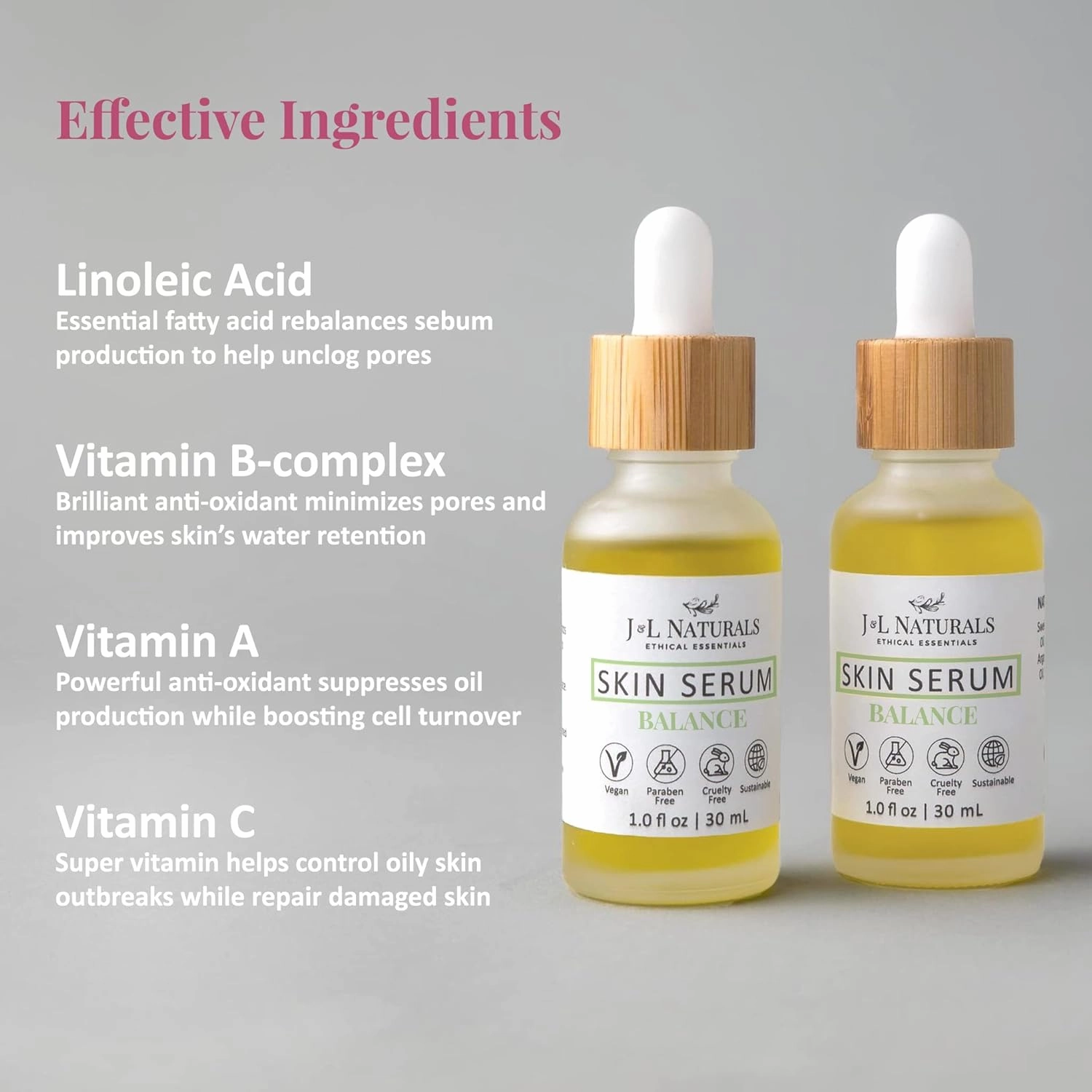 J&L Naturals | Face & Body Oil for Oily, Sensitive, Dry, Combination, Mature, & Dull Skin Types | With Jojoba Oil, Grapeseed Oil, Sunflower Oil (1 Fl Oz (Pack of 2), Balance (oily, combination))