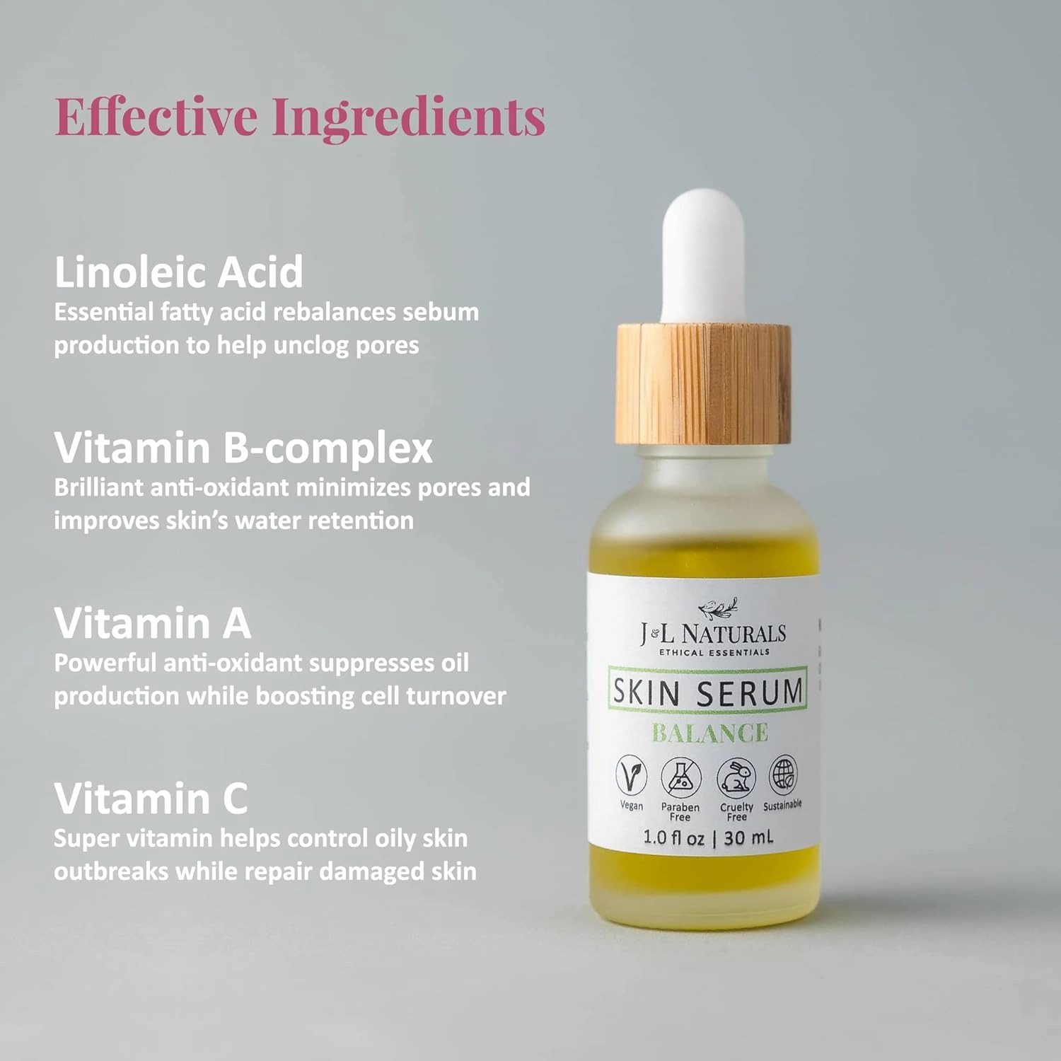 J&L Naturals | Facial Oil for Oily, Sensitive, Dry, Combination, Mature, & Dull Skin Types | With Jojoba Oil, Grapeseed Oil, Sunflower Oil, & More (1 Fl Oz (Pack of 1), Balance (oily, combination))