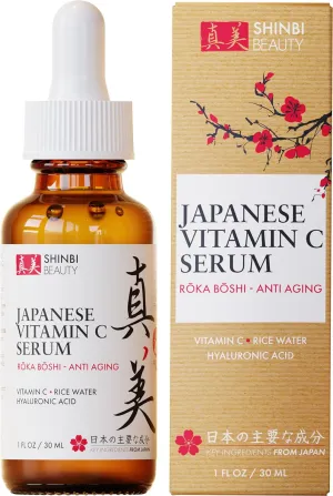 Japanese Vitamin C Serum With Rice Water   Hyaluronic Acid - Japan Skincare Products for Anti Aging Anti Wrinkle J Beauty Glow 1oz