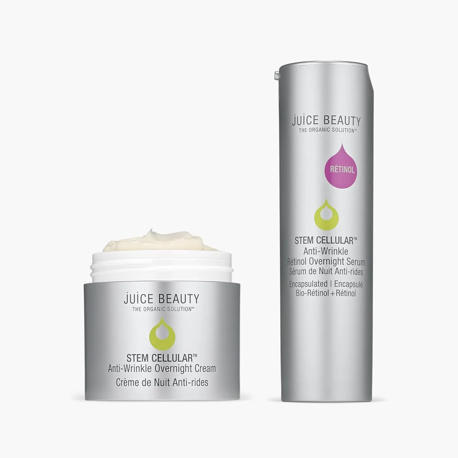 Juice Beauty Stem Cellular 2-Step Anti-Aging Retinol Replenishing Set - Includes Full-Size Anti-Wrinkle Retinol Night Serum   Anti-Wrinkle Night Cream - Vegan, Cruelty Free