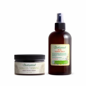 Just Nutritive Sunless Facial Tanning Cream & Body Nutritive Serum | Self-Tanner for Face   Hydrating Body Oil for Glowing, Smooth, Radiant Skin | Natural 2-Pack