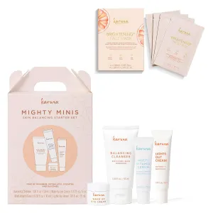 Karuna Mighty Minis Starter Set with Brightening  Face Mask 4-Pack, Radiance-Boosting Skincare Duo for Dull, Uneven Skin