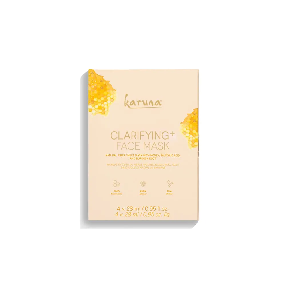 Karuna Skin - Clarifying  Sheet Masks for Clear Skin, Moisturizing & Hydrating Face Masks Skincare, Sheet Mask with Honey, Salicylic Acid & Burdock Root, 4 Face Mask Sheets per Pack