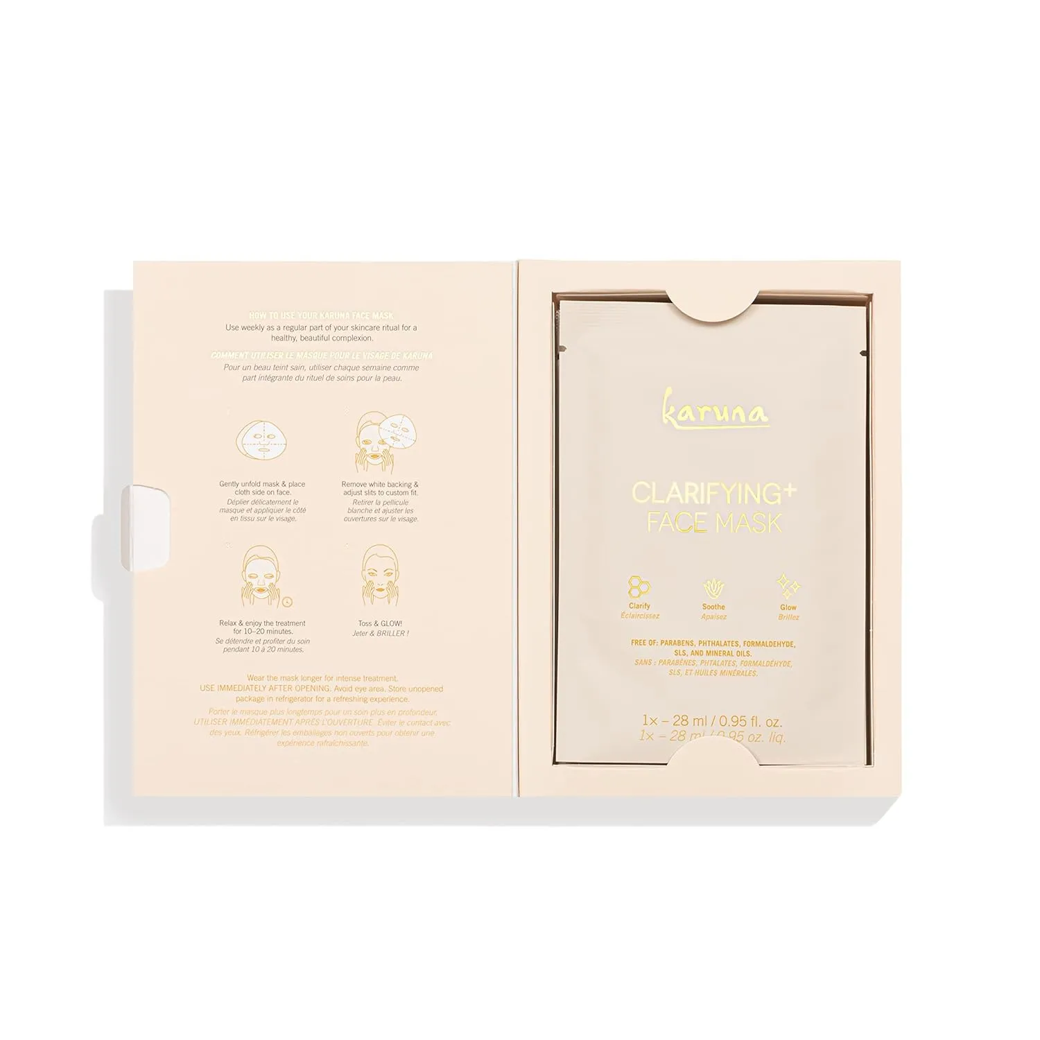 Karuna Skin - Clarifying  Sheet Masks for Clear Skin, Moisturizing & Hydrating Face Masks Skincare, Sheet Mask with Honey, Salicylic Acid & Burdock Root, 4 Face Mask Sheets per Pack