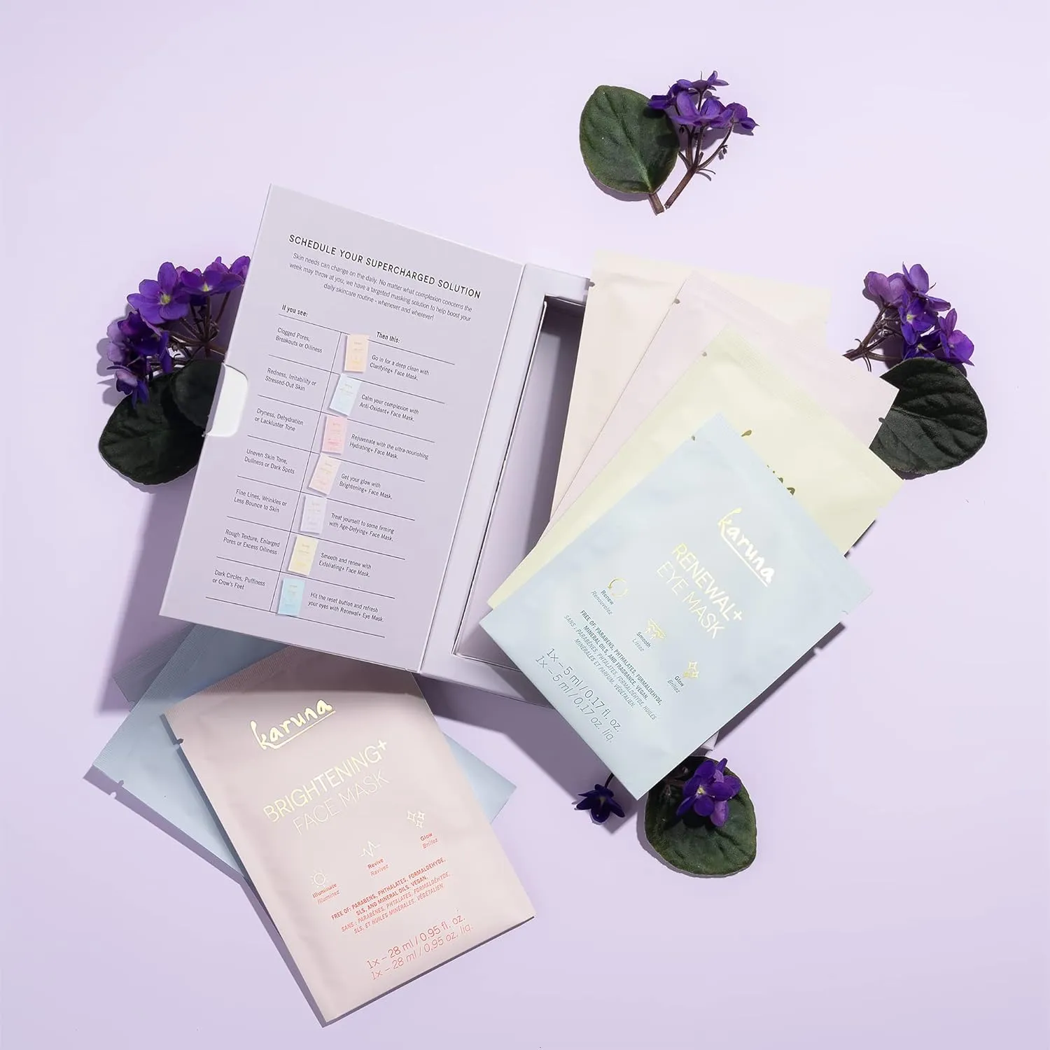 Karuna Skin - Face for All Eye & Face Mask Sets,Complete Eye & Sheet Masks Skincare Bundle, 6 Face Masks(Clarifying ,Hydrating ,Brightening ,Age-Defying  & Anti-Oxidant ) & 1 Renewal  Eye Sheet Mask