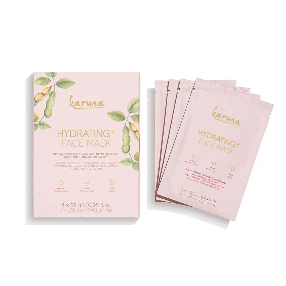 Karuna Skin - Hydrating  Sheet Masks for Well-Moisturized & Hydrated Skin, Glow-Enhancing Face Masks Skin Care Products, Hydrating Facial Masks with Natto, Niacinamide & Sodium Lactate, 4 Sheets