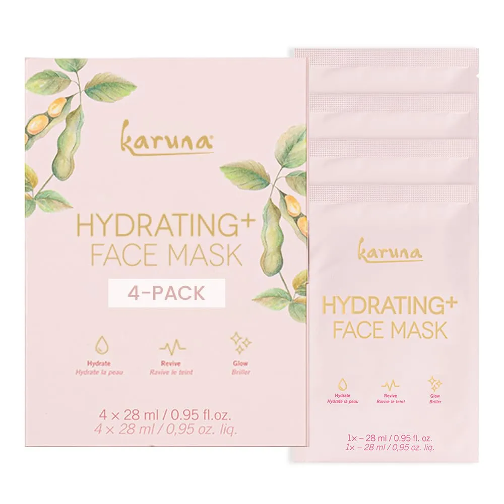 Karuna Skin - Hydrating  Sheet Masks for Well-Moisturized & Hydrated Skin, Glow-Enhancing Face Masks Skin Care Products, Hydrating Facial Masks with Natto, Niacinamide & Sodium Lactate, 4 Sheets