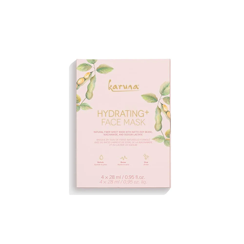 Karuna Skin - Hydrating  Sheet Masks for Well-Moisturized & Hydrated Skin, Glow-Enhancing Face Masks Skin Care Products, Hydrating Facial Masks with Natto, Niacinamide & Sodium Lactate, 4 Sheets
