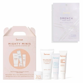 Karuna Mighty Minis Starter Set with Drench Facial Sheet Mask, Ultra-Hydrating Skincare Duo for Dry, Dehydrated, and Thirsty Skin