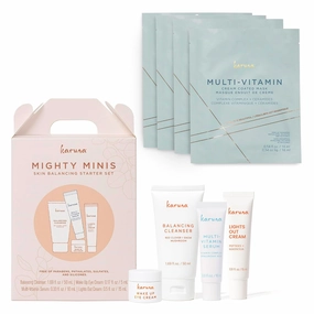 Karuna Mighty Minis Starter Set with Multi-Vitamin Face Mask 4-Pack, Skin-Nourishing Skincare Duo for Bright, Healthy-Looking Skin