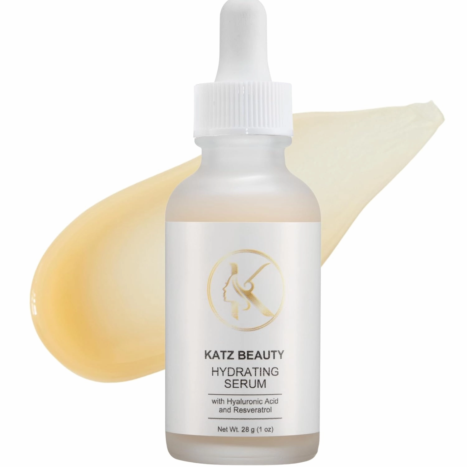 Katz Beauty Hydrating Serum with Hyaluronic Acid & Resveratrol - Plumping Face Serum for Dry, Sensitive Skin, Moisturizing Glow for Women & Men, 1 fl oz