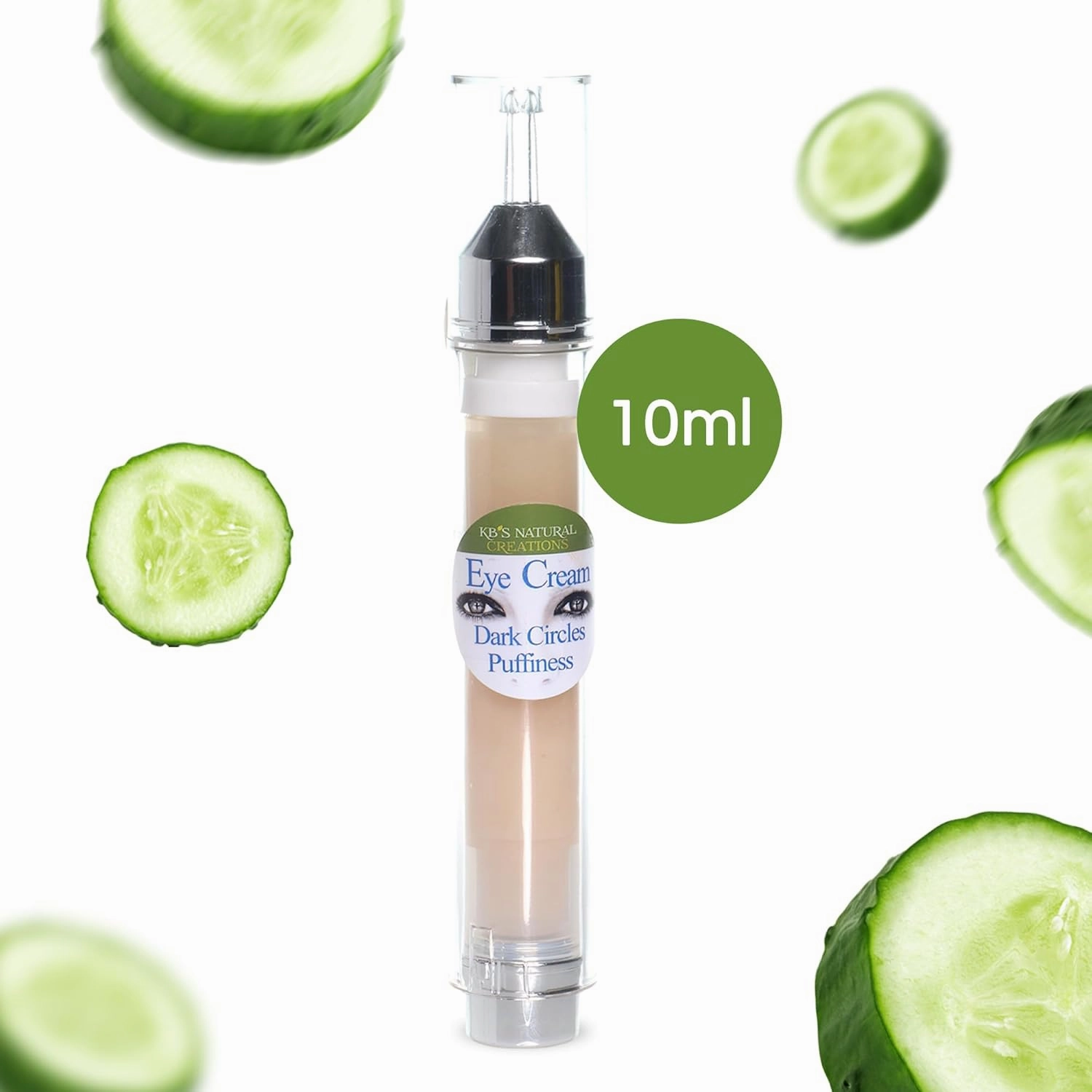 KBs Natural Creation Eye Serum - Targets Dark Circles, Under-Eye Puffiness, Crows Feet & Reduces Fine Lines & Wrinkles, Essential Eye Bags Treatment for Men & Women, Cucumber Scent, 10ml
