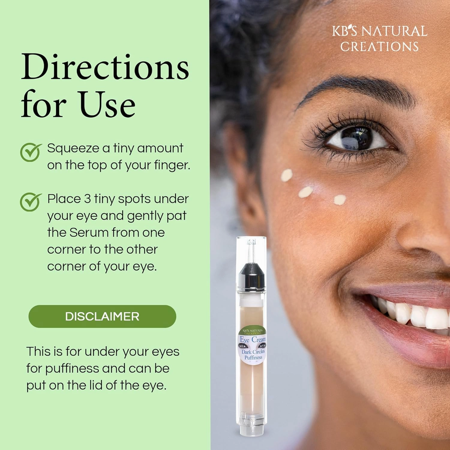 KBs Natural Creation Eye Serum - Targets Dark Circles, Under-Eye Puffiness, Crows Feet & Reduces Fine Lines & Wrinkles, Essential Eye Bags Treatment for Men & Women, Cucumber Scent, 10ml