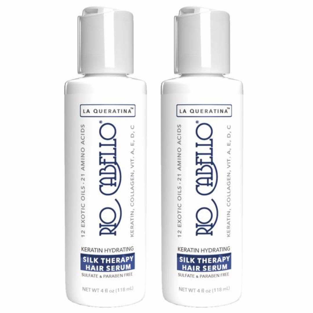 Keratin Hydrating Silk Therapy Hair Serum | Sulfate Free | Infused with Argan (Moroccan) Oil, 12 Exotic Oils, 21 Amino Acids, Biotin, Keratin, Collagen, & Vitamins | 4 oz (2), Off White