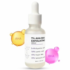 KH 7% AHA BHA Glycolic Acid Exfoliating Peeling Solution Face Serum | Deep Pore Cleansing & Improve Skin Texture | Great For Wrinkles & Large Pores | Great For Beginners | 1% Fruit AHA | 30Ml