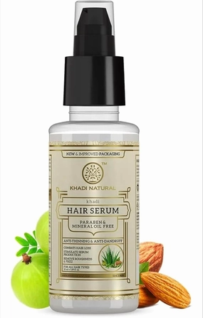 Khadi Natural Hair Serum For Soft, Shiny & Frizz-Free Hair, Anti-Thinning & Anti-Dandruff Serum, For Dull Hair, Paraben & Mineral Oil Free For All Hair Types, 50 Ml, Pack of 1