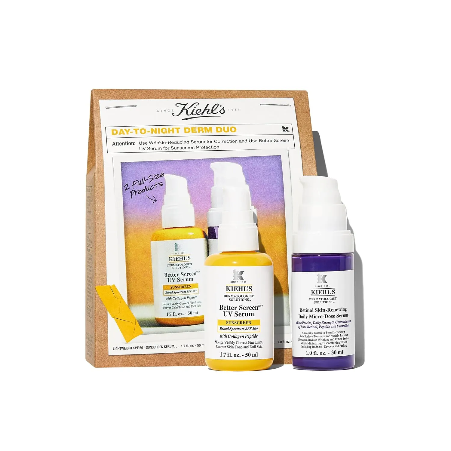 Kiehl's Anti Aging Skincare Set - $108 Value including Lightweight Sunscreen and Anti-Aging Retinol Serum - For Wrinkle Reduction and SPF Protection